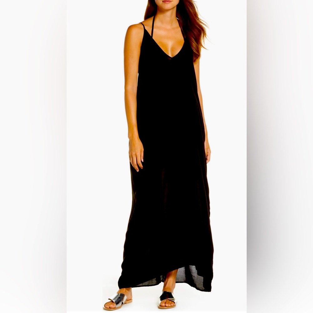 Elan V-back maxi swimsuit coverup with pockets